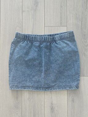 Denim Elastic-Waist Mini Skirt - Blue